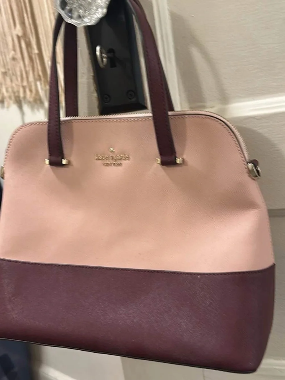 kate spade Two-Tone Pink and Burgundy Saffiano Leather Satchel